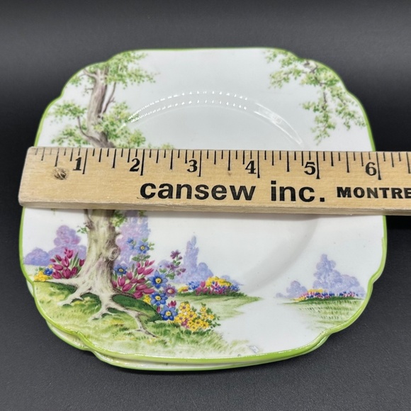 Royal Albert Greenwood Tree 6" Square Dessert Plates(4) Green Trim - Picture 4 of 5